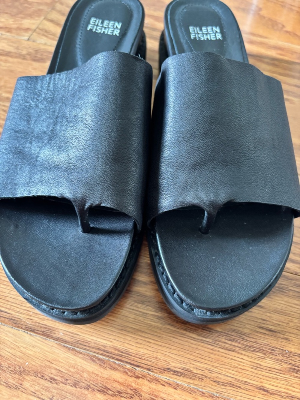 Eileen Fisher Black Touch Platform Leather Slide Sandals Womens Size 7 - Picture 4 of 7